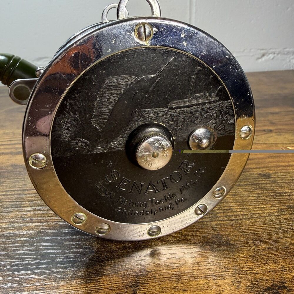 Penn Senator 4/0 Vtg Fishing Reel Saltwater Boat & Sail Fish Deco Side Plate USA